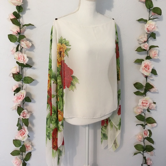 Swimsuit Poncho Cover up / Sheer Flowy Overshirt - Picture 2 of 8